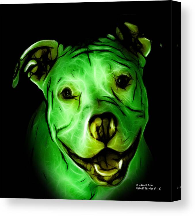 Pitbull Canvas Print featuring the digital art Pitbull Terrier - F - S - BB - Green by James Ahn