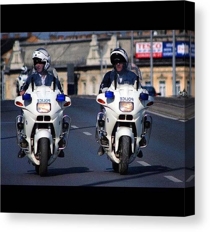 Urban Canvas Print featuring the photograph Police by Zsolt Bugarszki
