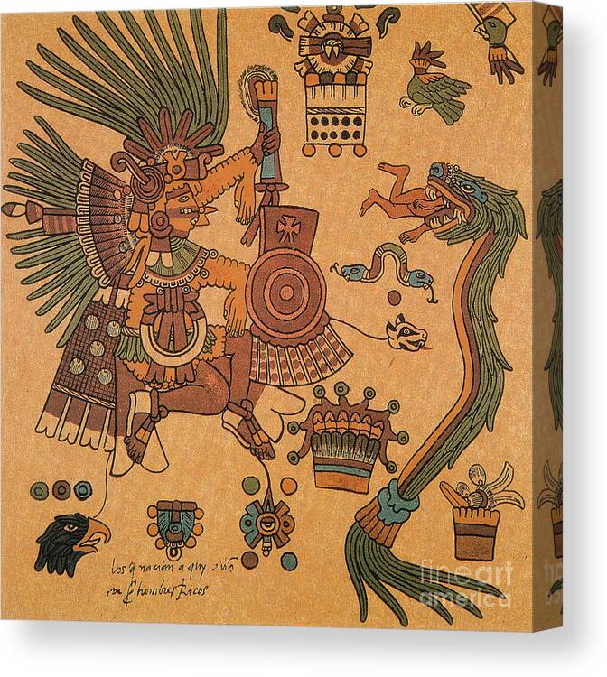 History Canvas Print featuring the photograph Quetzalcoatl, Aztec Feathered Serpent by Photo Researchers