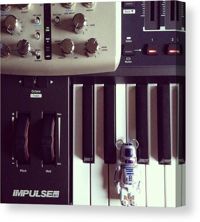 Synth Canvas Print featuring the photograph R2d2 On My New Buddy/toy. #bearbrick by Gabriel Kang