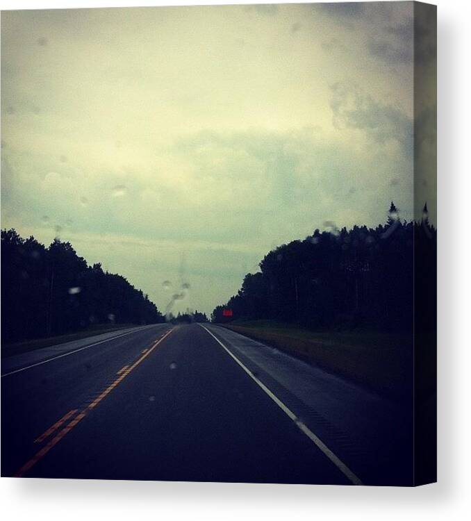 Rainy Canvas Print featuring the photograph #rainy #drive Home #rain #highway by Maygen Heap