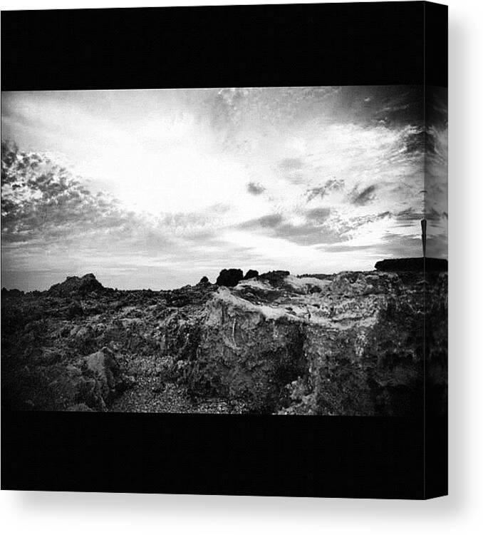 Beautiful Canvas Print featuring the photograph #reef #rocks #rock #beach #clouds by Megan Petroski 