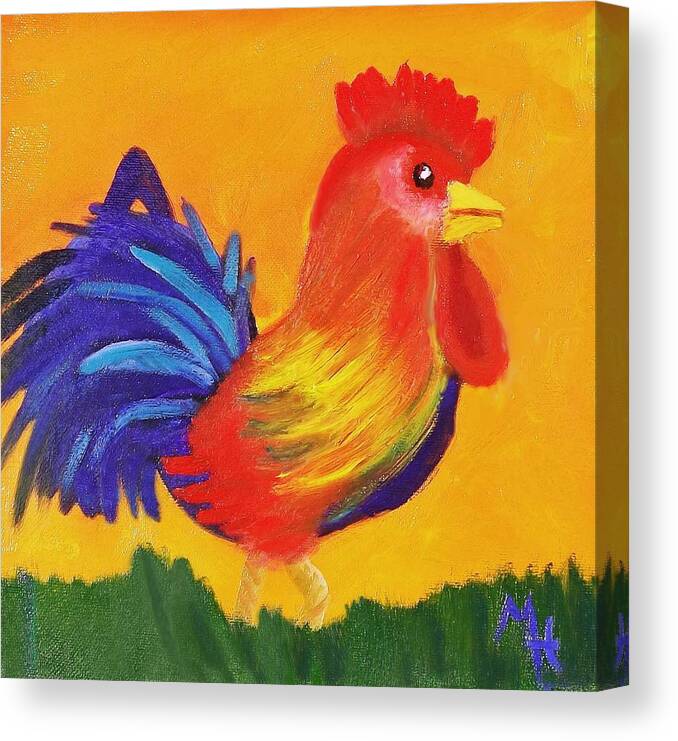Vintage Canvas Print featuring the painting Royal Rooster by Margaret Harmon