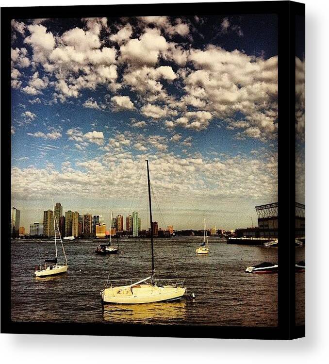 Pier Canvas Print featuring the photograph Sailboats By The Hudson River Park by Arnab Mukherjee