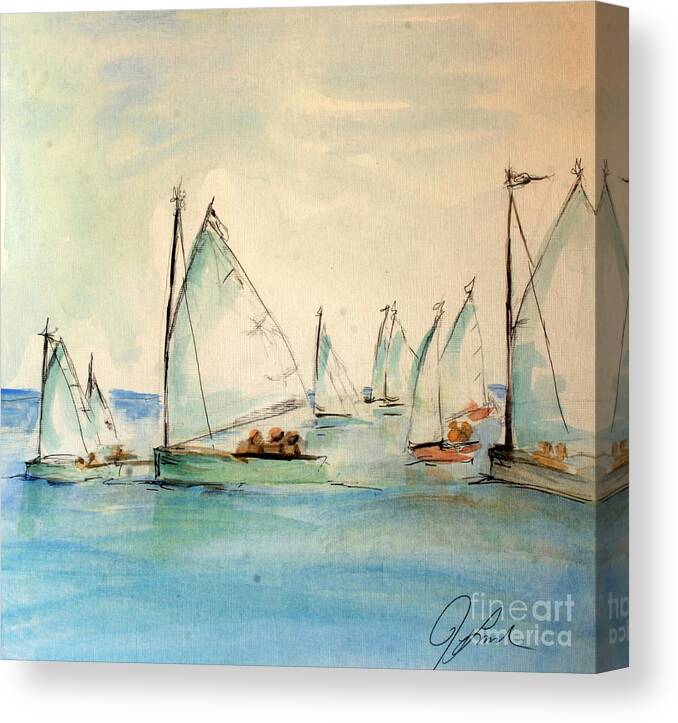 Paintings Canvas Print featuring the painting Sailors in a runabout by Julie Lueders 