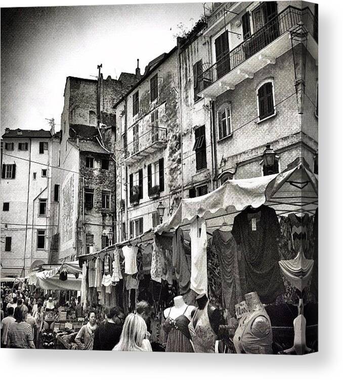 Streetphotography Canvas Print featuring the photograph Sanremo, Italy Market by Cornelia Woerster