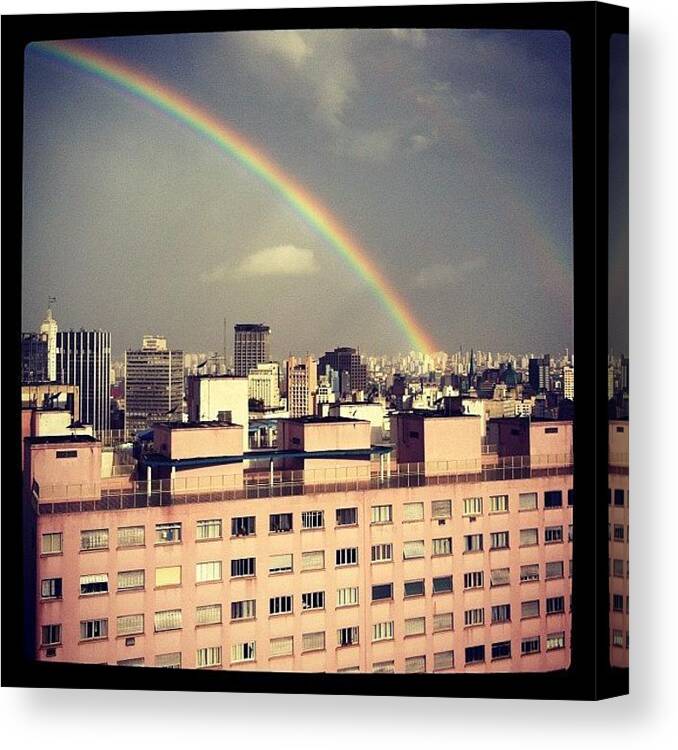 Rainbow Canvas Print featuring the photograph #saopaulo #skyline #rainbow #arcoiris by Odilon Queiroz