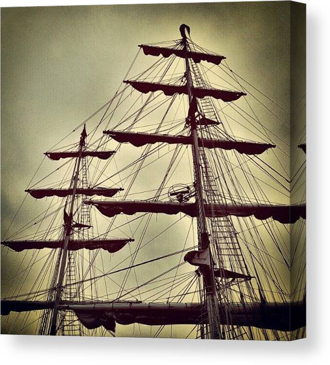 Clouds Canvas Print featuring the photograph Ship Sales #sales #sky #clouds #wood by Invisible Man