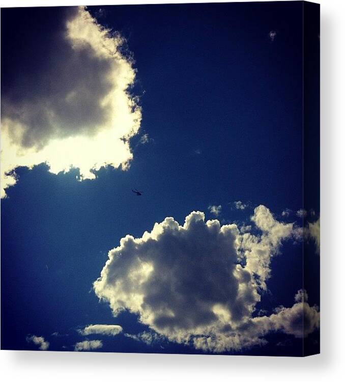 Blue Canvas Print featuring the photograph #sky #clouds #helicopter #blue #skyporn by Maygen Heap