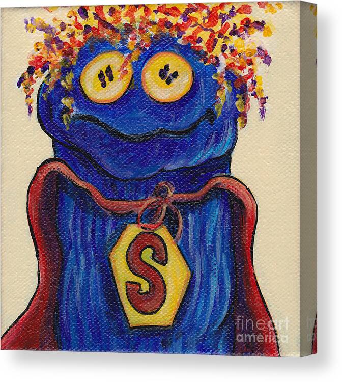 Sock Puppet Canvas Print featuring the painting Sock Puppet Superman by Robin Wiesneth