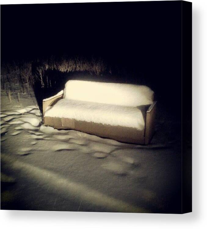 Winter Canvas Print featuring the photograph #sofa #snow #winter #field #night by Tatyana Radygina