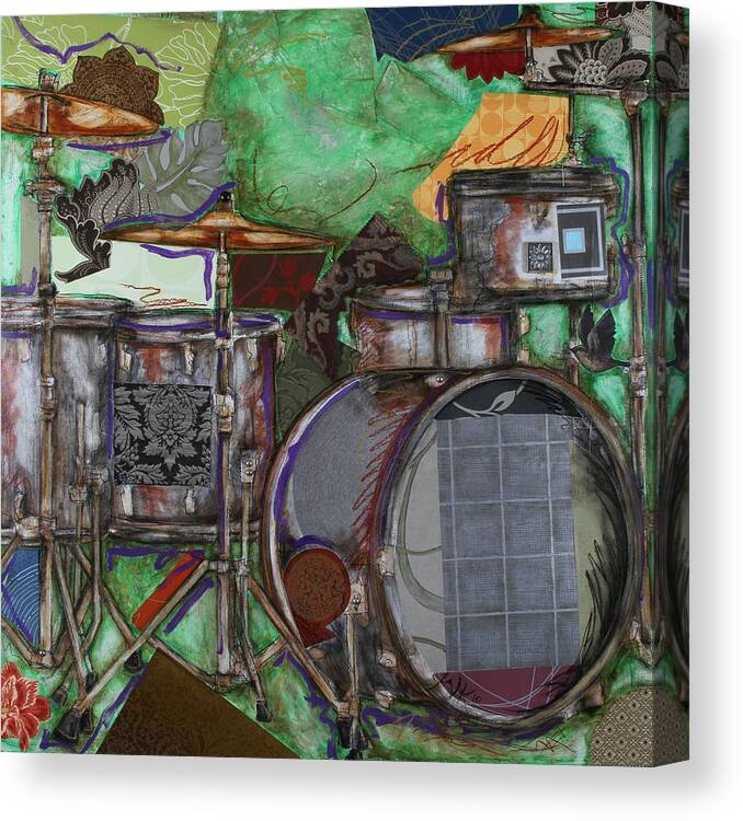 Drum Set Art Canvas Print featuring the mixed media Soul the Drums by Katia Von Kral