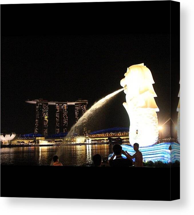 Lion Canvas Print featuring the photograph Spitting Lion #singapore #lion by Om Bhatia