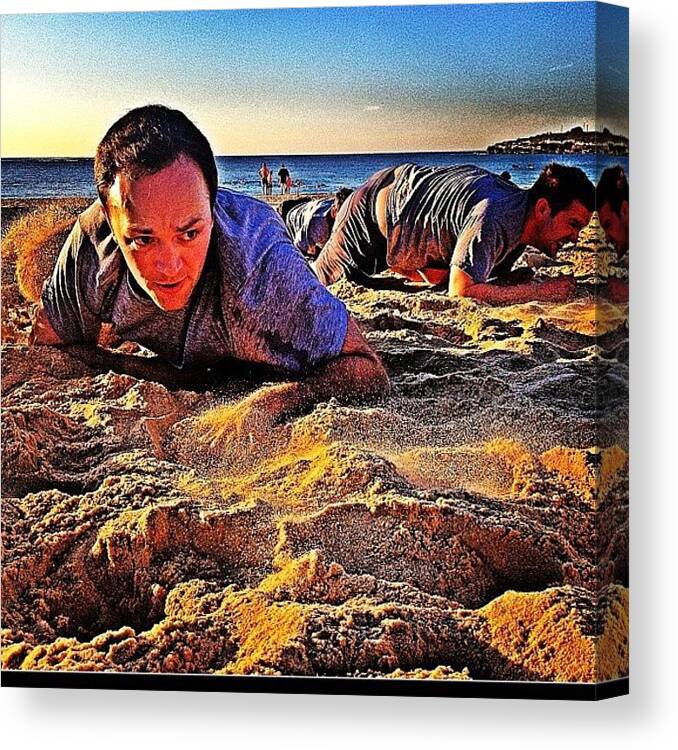 Training Canvas Print featuring the photograph Stu On The Leopard Crawl. #bootcamp by Emily Hames