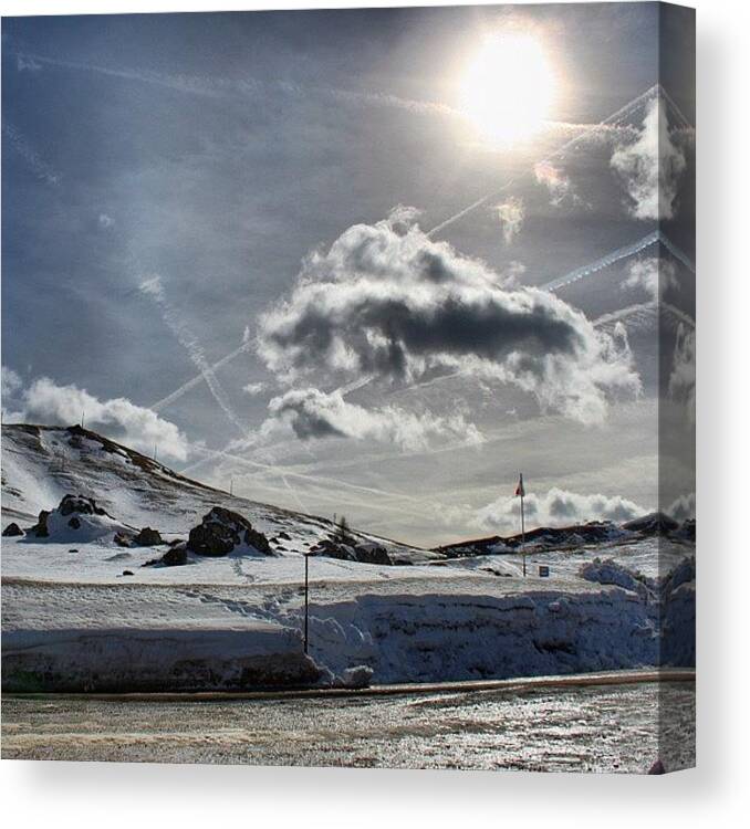 Mountain Canvas Print featuring the photograph Sun, Clouds And Snow by Luisa Azzolini