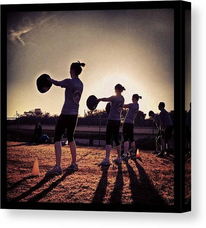 Training Canvas Print featuring the photograph Sunrise Sandball Swings #obc by Emily Hames