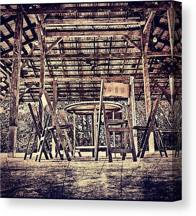 Industrial Canvas Print featuring the photograph #tableandchairs #vintage #bnwoftheday by Kokky Lawrence