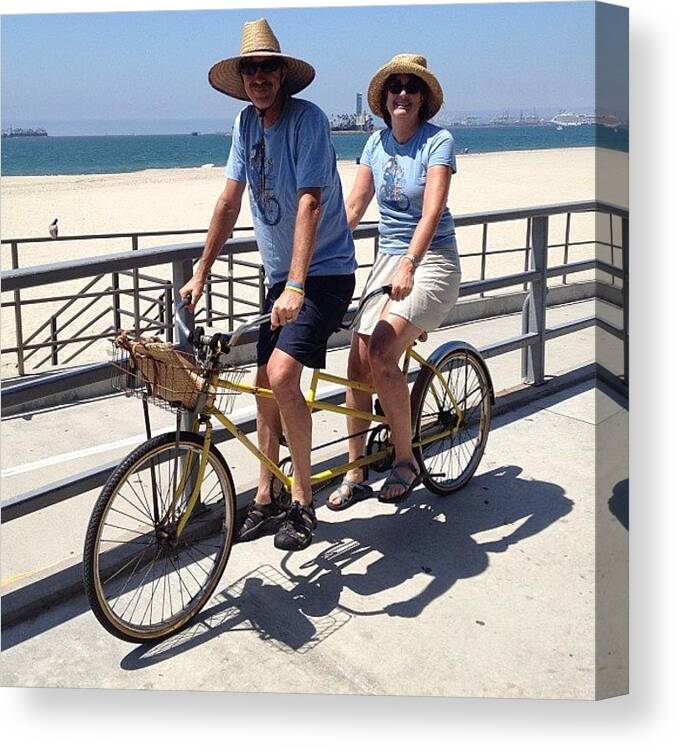 Tandem Canvas Print featuring the photograph Tandem ride on the beach by Trudy Eichen