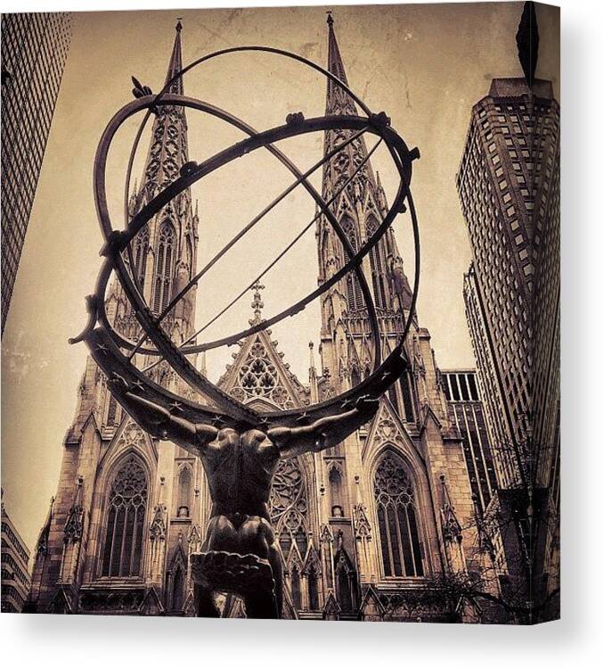 Igersnyc Canvas Print featuring the photograph The Atlas & St. Patrick's Cathedral - by Joel Lopez