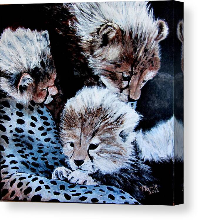 Cheetahs Canvas Print featuring the painting The Cubs by Maris Sherwood