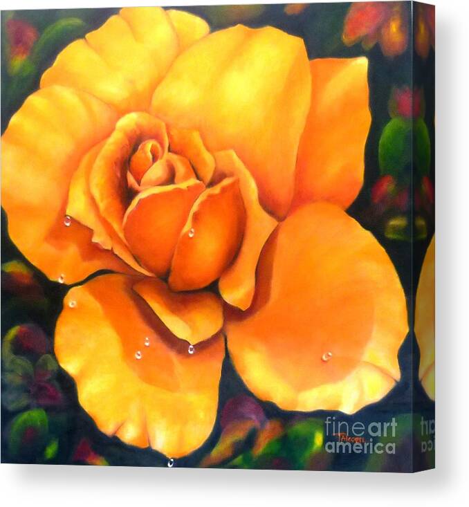 Golden Canvas Print featuring the painting The Golden Rose - original sold by Therese Alcorn