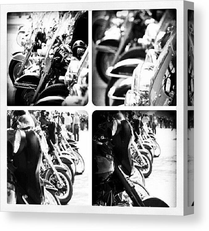 Blackandwhite Canvas Print featuring the photograph These #harleydavidson #motorcycles Are by Mary Carter