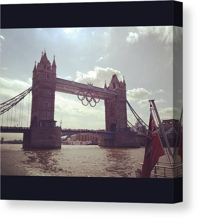 Tower Bridge Canvas Print featuring the photograph Tower Bridge Olympic Rings by Eve Godat