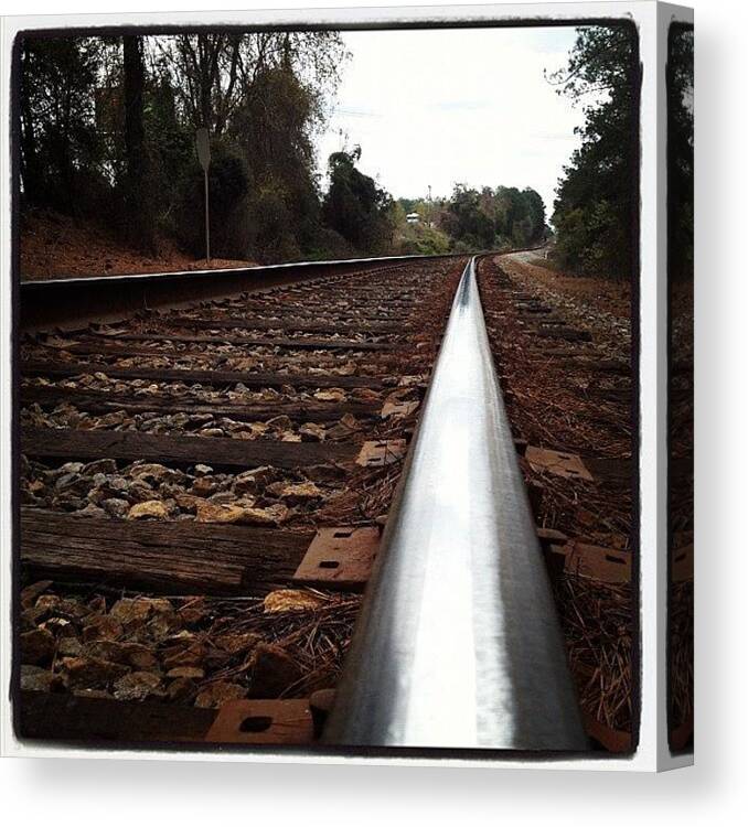 Steel Canvas Print featuring the photograph #train #railroad #tracks #bridge by Timmy Tran