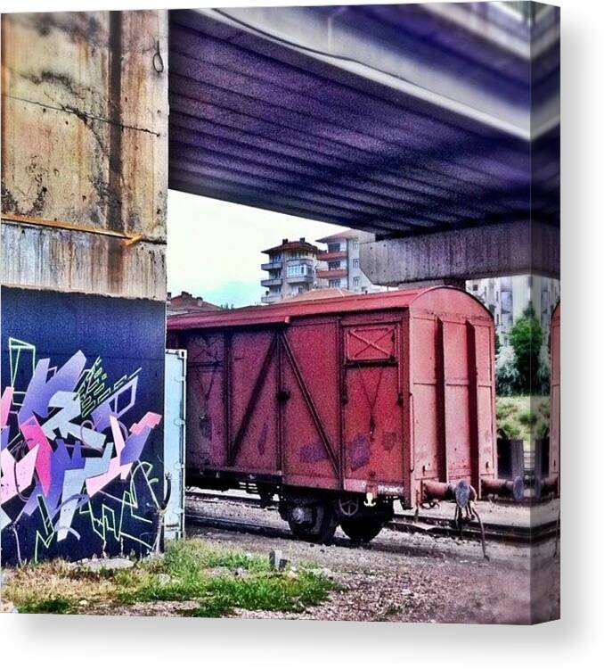 Train Canvas Print featuring the photograph Train yard by Tunc Dindas