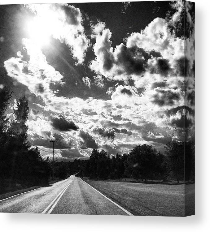 Clouds Canvas Print featuring the photograph #travel #road #blackandwhite #bw by Shannon Ferguson