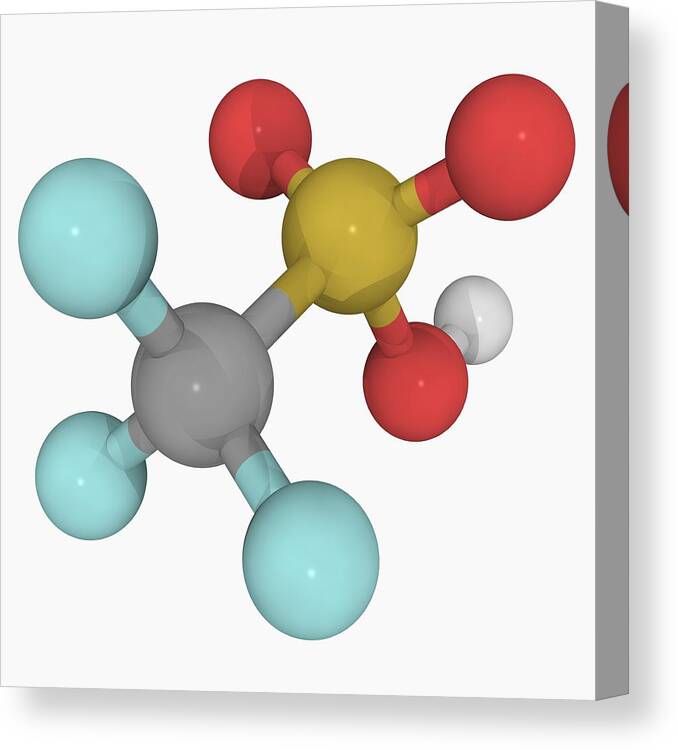 Square Canvas Print featuring the digital art Trifluoromethanesulfonic Acid Molecule by Laguna Design