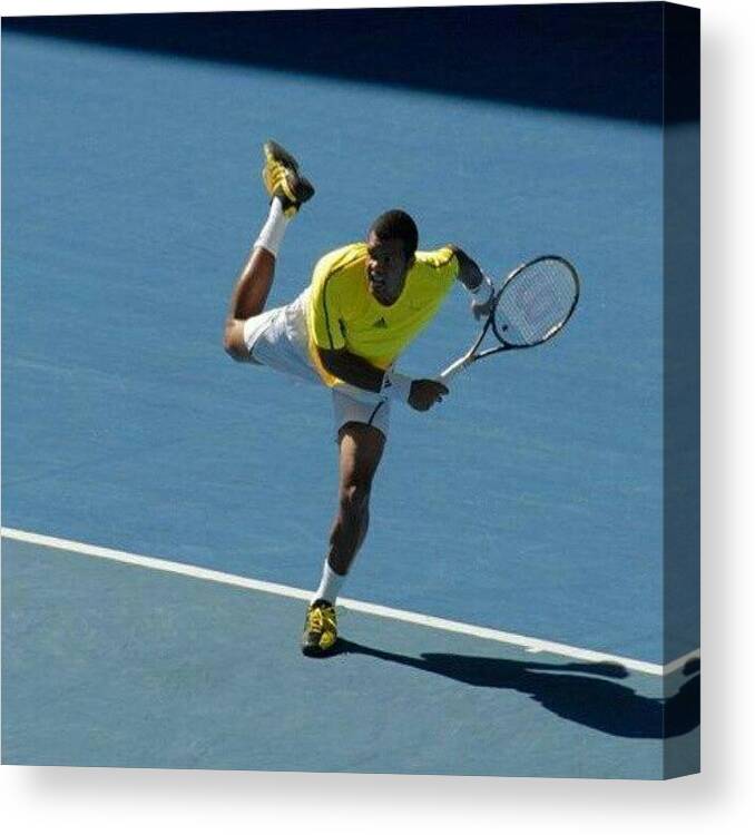 Tsonga Canvas Print featuring the photograph Tsonga Serve #tennis #tsonga by Brendan O Keeffe