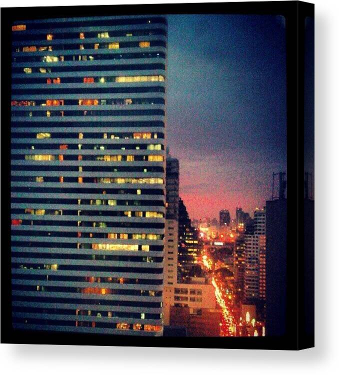 City Canvas Print featuring the photograph #view #sunset #bangkok #city #night by Mindy Vichaidit