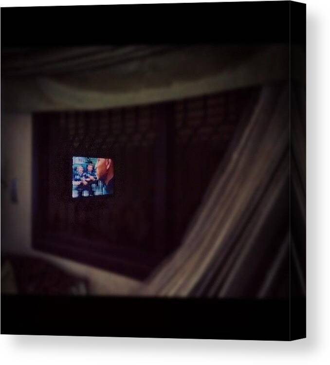  Canvas Print featuring the photograph Watching Tv From The Kitchen by Molham Al Rubaya