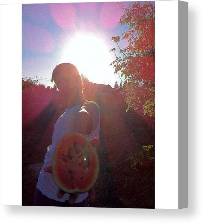 Beautiful Canvas Print featuring the photograph #watermelon #boy #sun by Zain Master