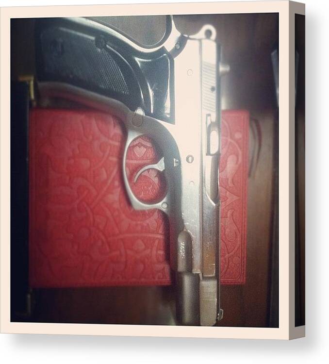 Heater Canvas Print featuring the photograph #weapon #heater #gat #9mm #guns #gun by Mina Tadros