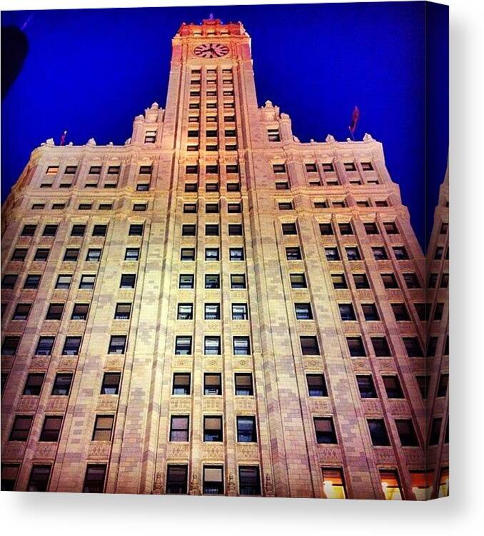 Prohdr Canvas Print featuring the photograph Wrigley Building At 8:25pm! by Chuck Oliva