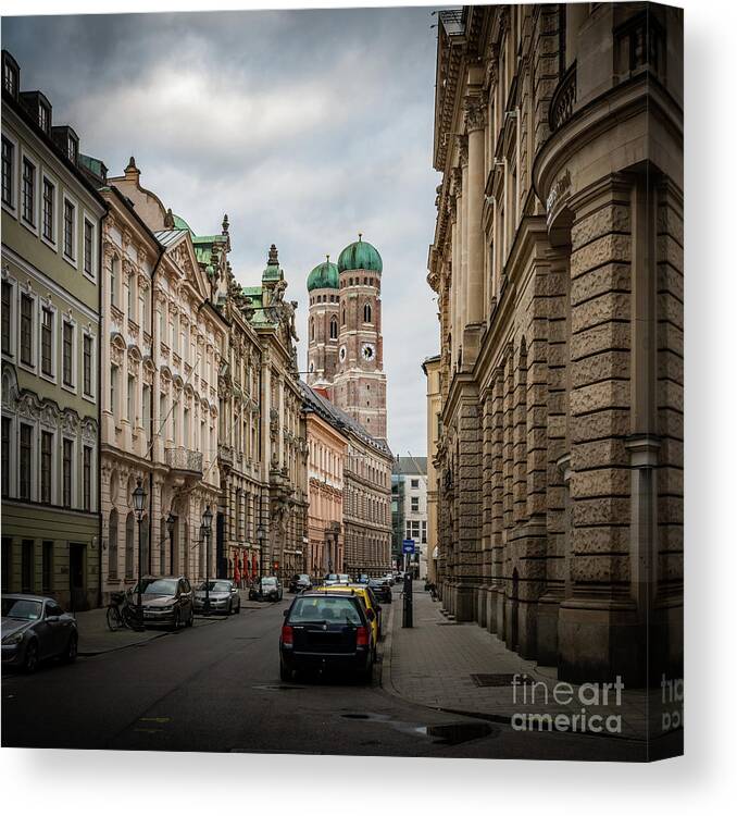 Bavaria Canvas Print featuring the photograph A beautiful look at the Frauenkirche by Hannes Cmarits