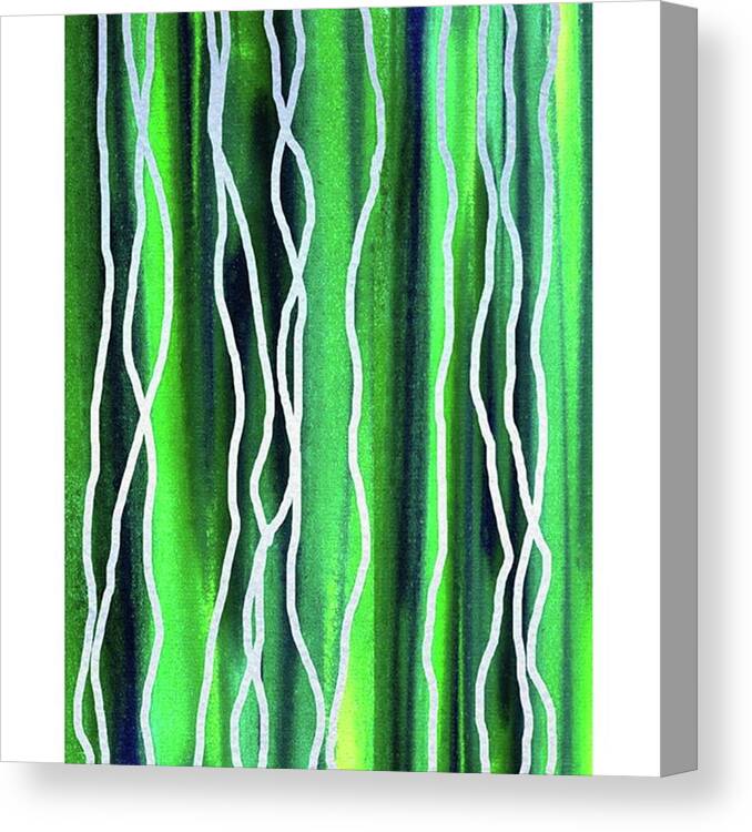 Abstract Line Canvas Print featuring the painting Abstract Lines On Green #2 by Irina Sztukowski