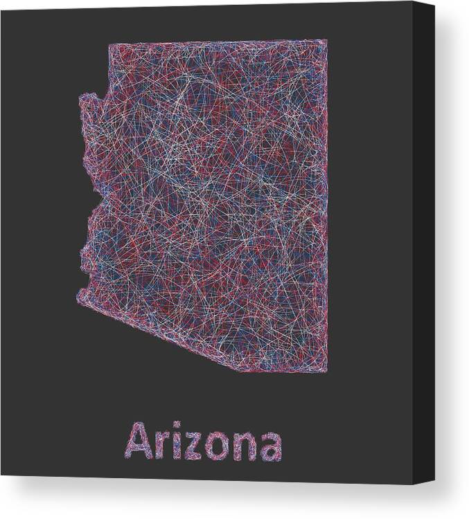 Arizona Map Canvas Print featuring the digital art Arizona line art map #1 by David Zydd