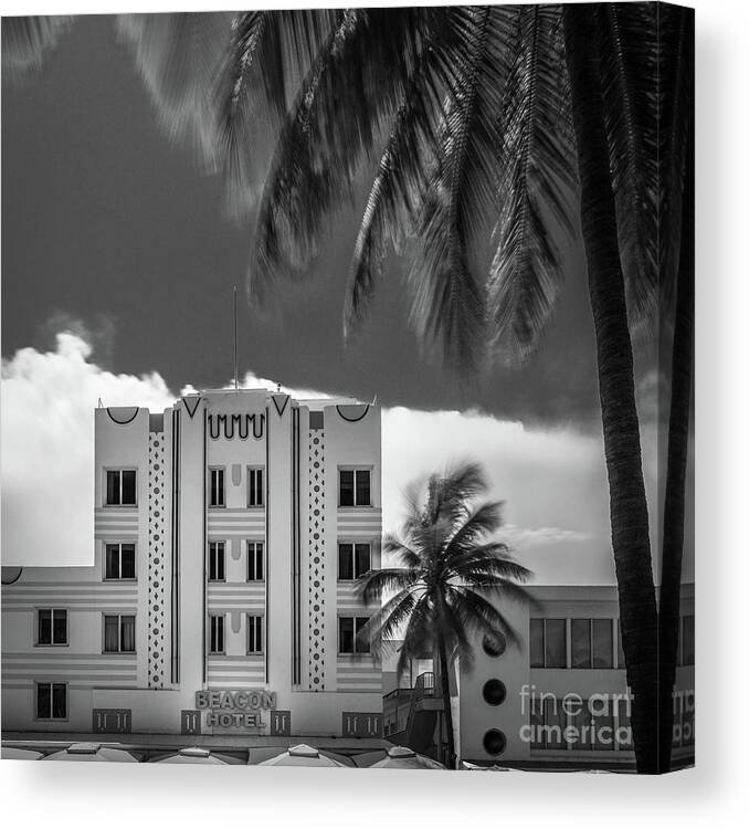 Art Deco Canvas Print featuring the photograph Beacon Hotel Miami by Doug Sturgess