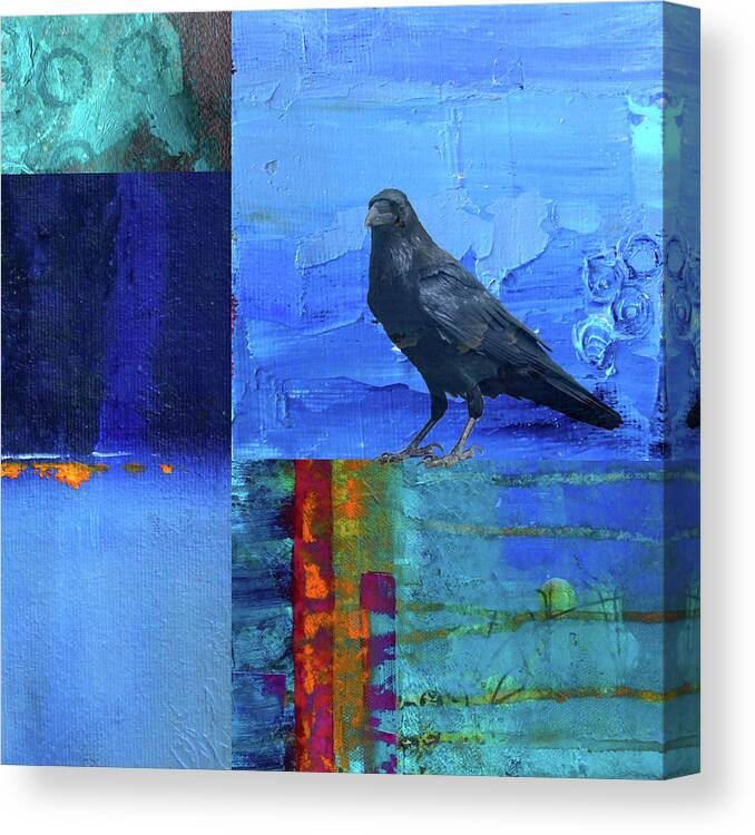 Blue Raven Canvas Print featuring the digital art Blue Raven #2 by Nancy Merkle