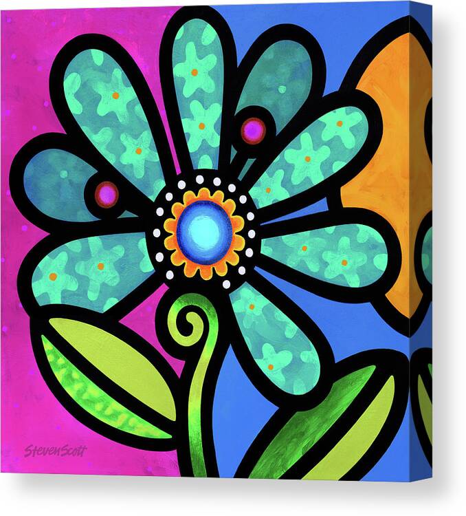 Daisy Canvas Print featuring the painting Cosmic Daisy in Aqua #1 by Steven Scott