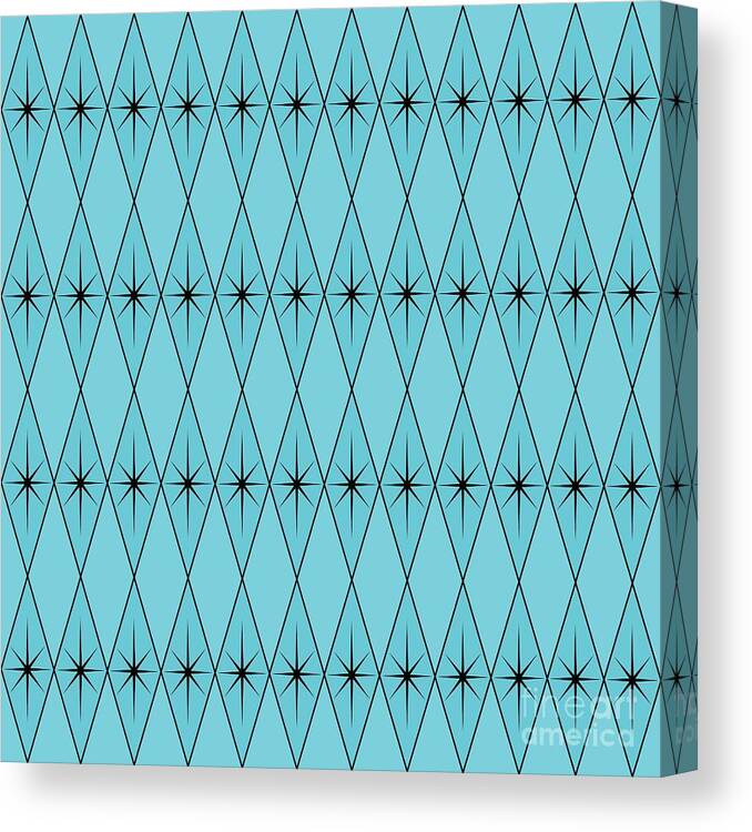 Mid Century Modern Canvas Print featuring the digital art Diamonds and Stars in Turquoise by Donna Mibus
