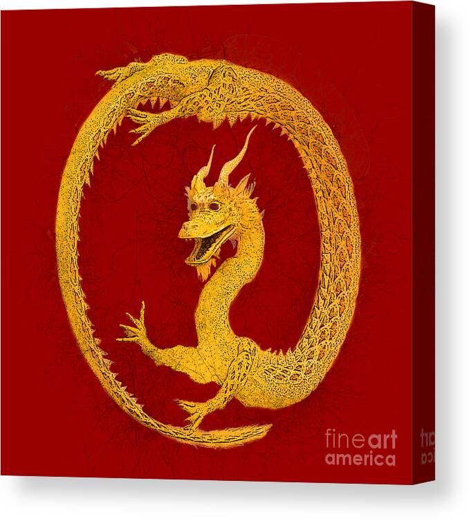 Dragon Circle Canvas Print featuring the digital art Dragon Circle by Two Hivelys