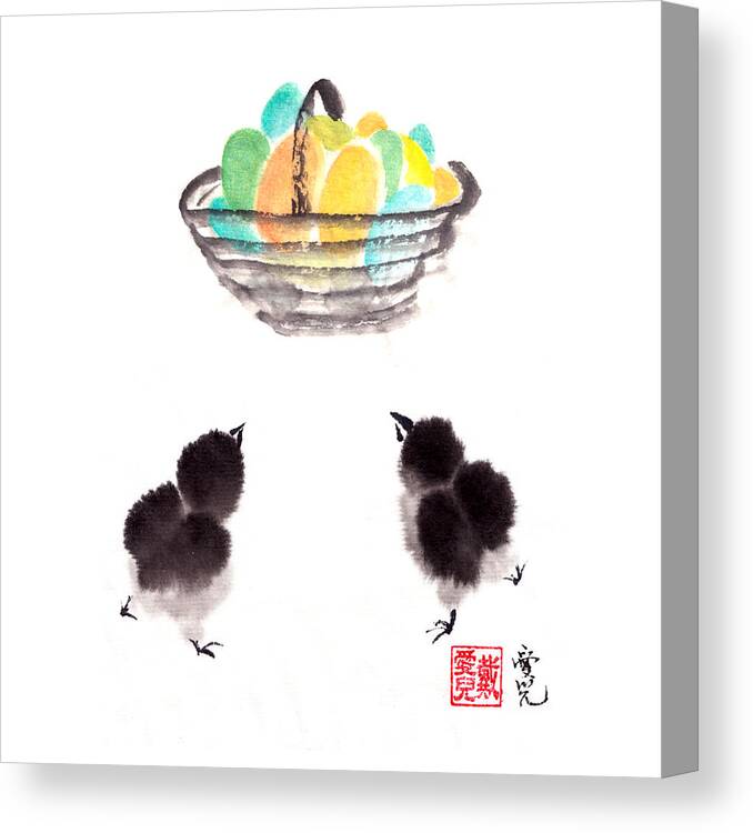Easter Chicks Canvas Print featuring the painting Easter Chicks #1 by Oiyee At Oystudio
