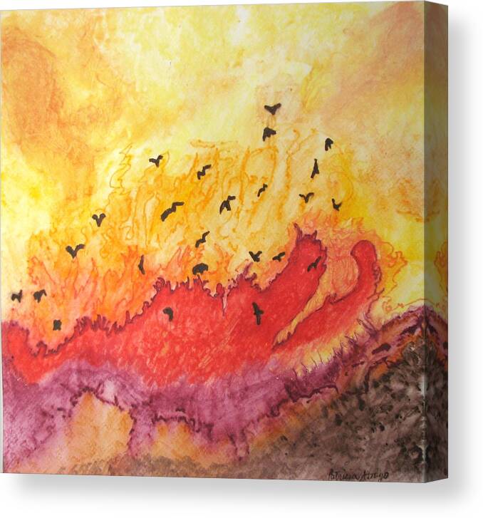 Birds Canvas Print featuring the painting Fire Birds by Patricia Arroyo