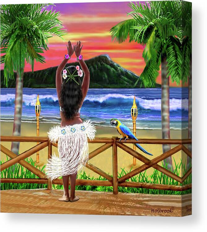 Hawaii Canvas Print featuring the digital art Hawaiian Sunset Hula #1 by Glenn Holbrook