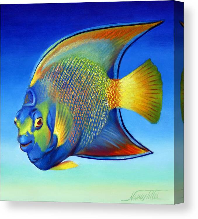 Queen Angel Fish Canvas Print featuring the painting Juvenile Queen Angelfish #1 by Nancy Tilles