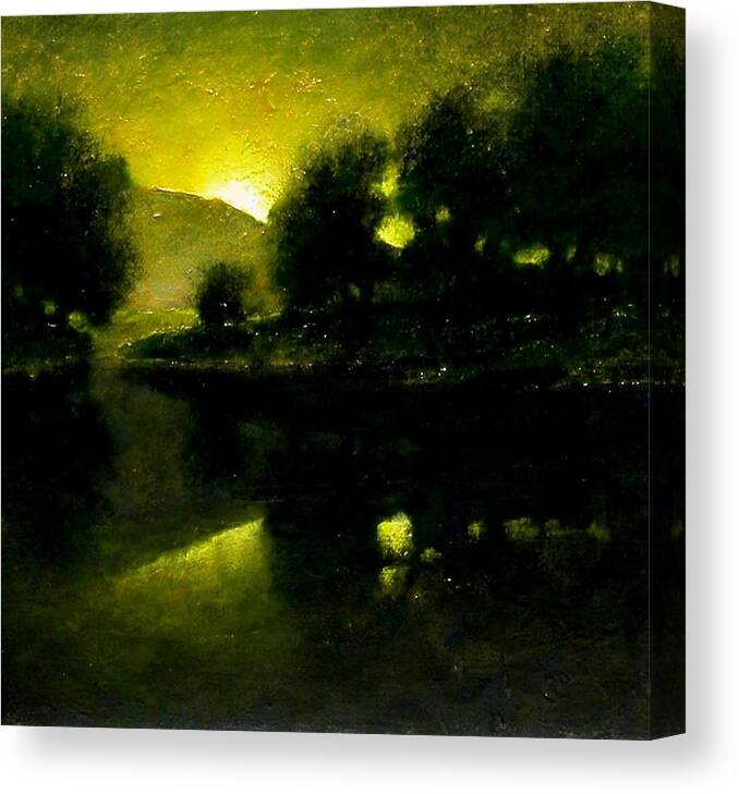 Tonalist Canvas Print featuring the painting Lakeside Sunset by Jim Gola